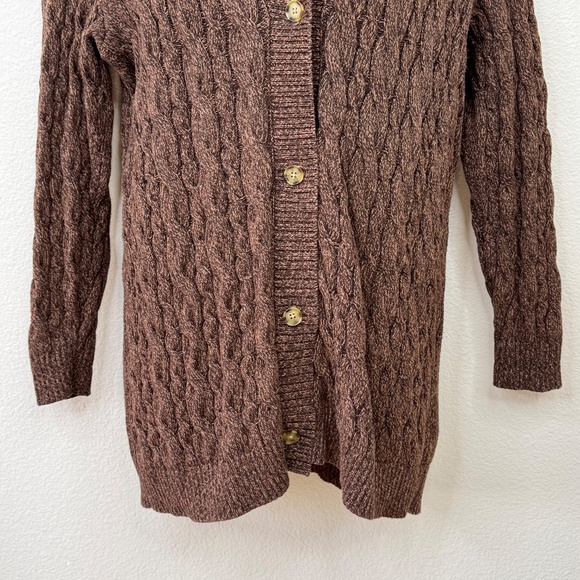 🧣Lands End Drifter Womens Brown Button Cable Knit Cardigan Sweater Large 14 16 - Picture 5 of 12